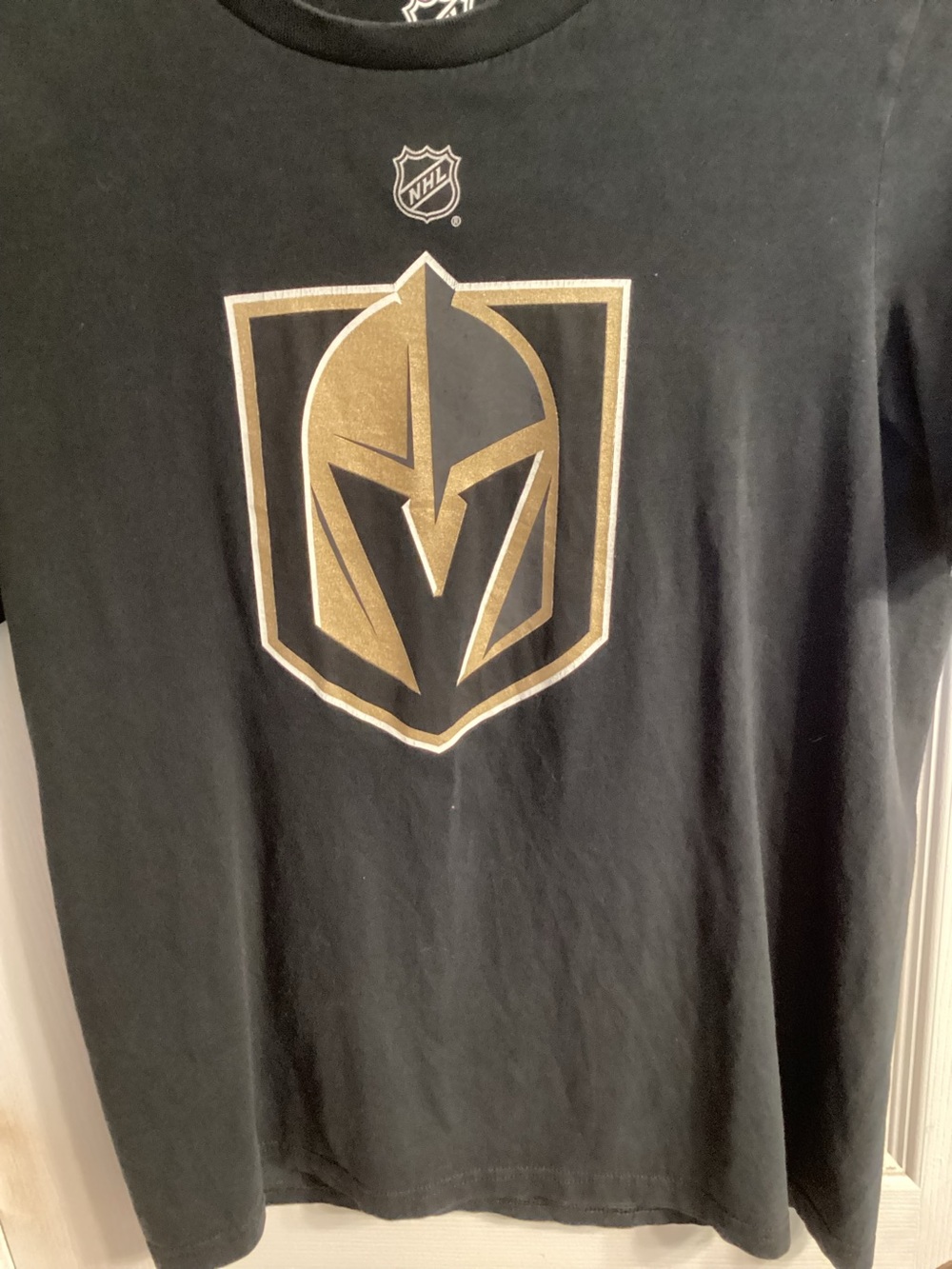 NHL ,Vegas Golden Knights, Black and Gold Shield Logo Tee,Size Child Large